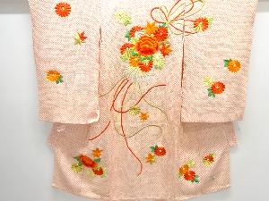 アンティーク　本総絞り花薬玉模様刺繍一つ紋着物